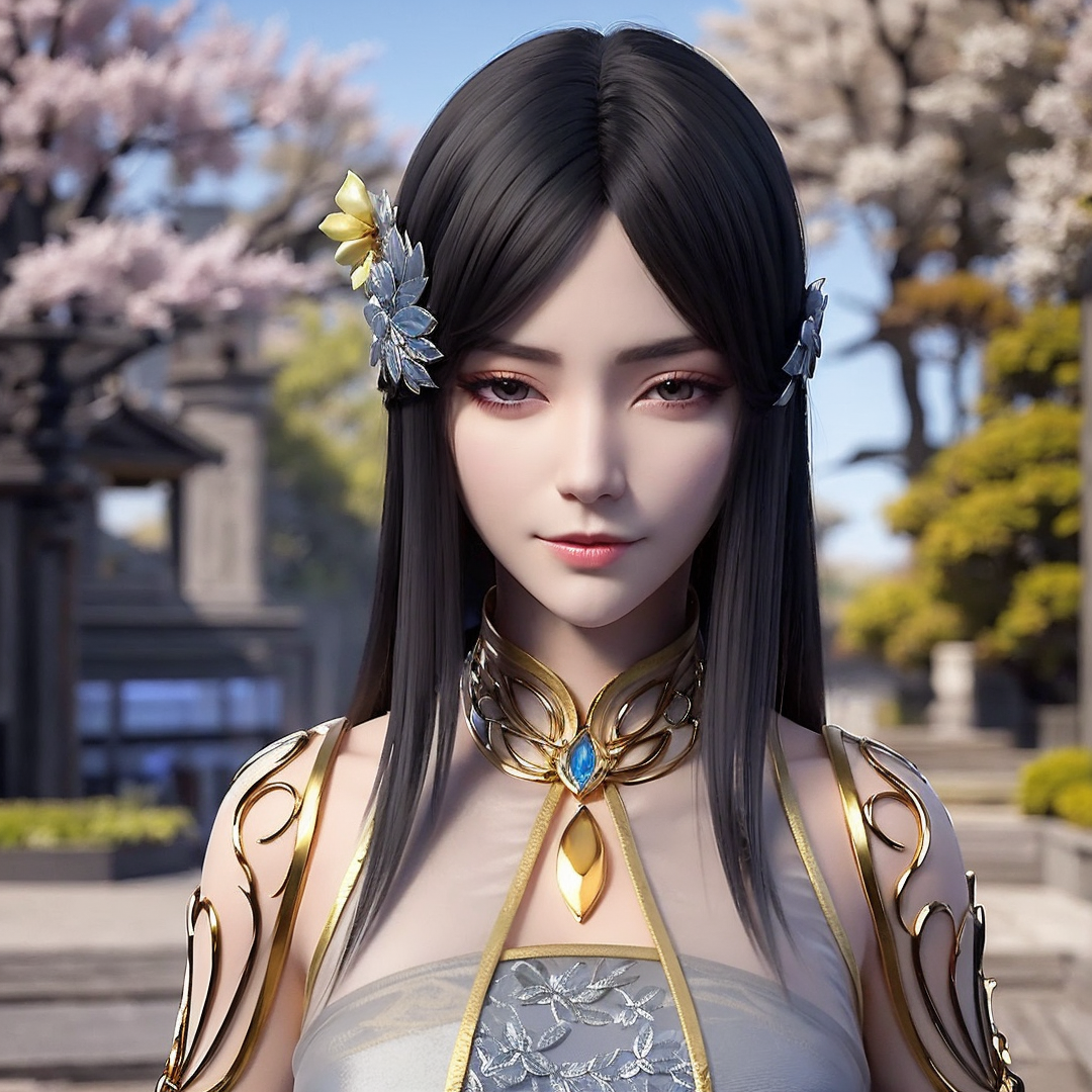 00155-581432548-1girl,solo,long hair,black hair,hair ornament,hair flower,brown eyes,dress,looking at viewer,outdoors,nature,(flower),cherry blo.png